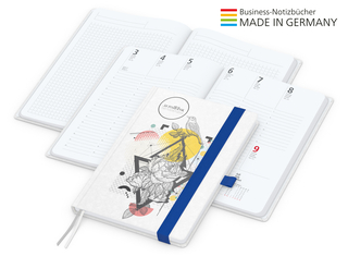 Buchkalender Match-Hybrid White Bestseller A5, Natura individuell, mittelblau